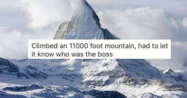 Collection of stories from people sharing their most proud fap moments - cover graphic of large mountain and story about letting it know who is boss.