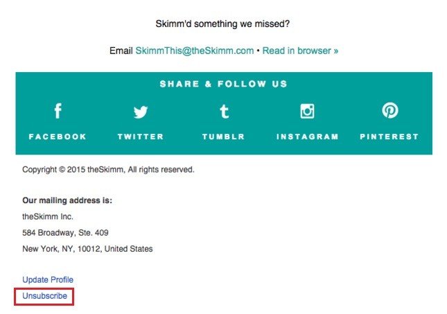 theskimm email newsletter unsubscribe link