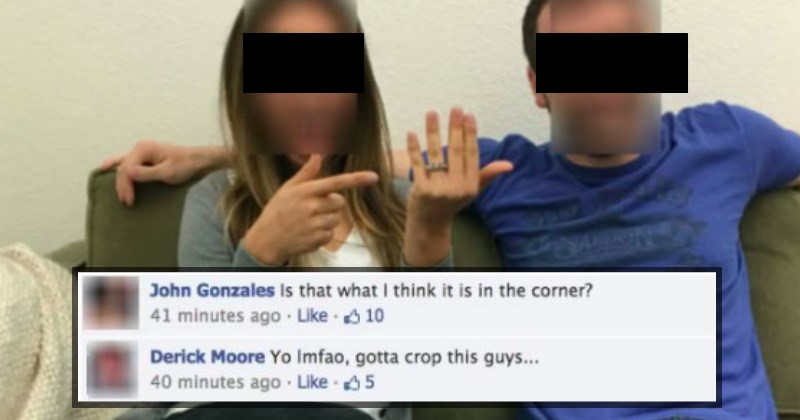 couple forgets to check their surroundings before posting their engagement photo to facebook in this hilarious facebook fail