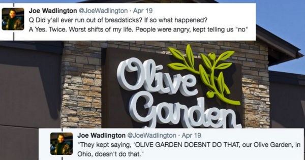 Guy live-tweets his terrible, cringe-inducing date with an Olive Garden manager.