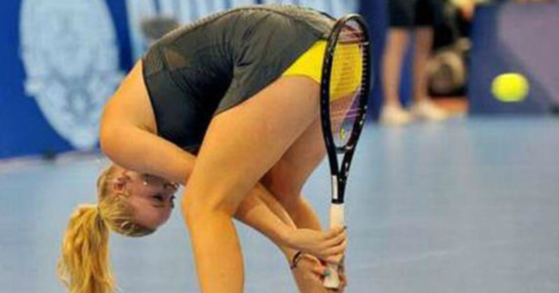 girl hits a tennis ball with her crotch - cover photo to a list of women fails