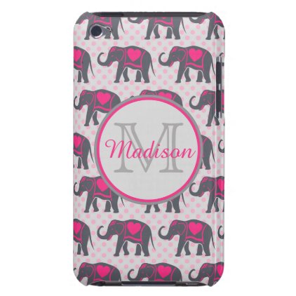 Gray Hot Pink Elephants on pink polka dots, name iPod Case-Mate Case