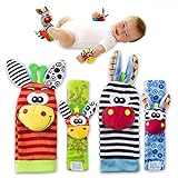 4 x Cute Animal Infant Baby Plüschtiere - Unisex-Armbanduhr und Socken für 0-12 Monate Baby (2pieces Handgelenk + 2pieces Socken) (bee)