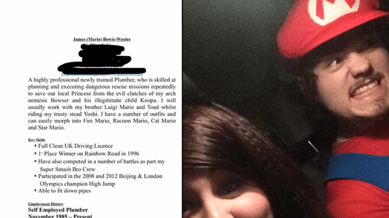 Guy accidentally sends Super Mario-inspired CV to his potential employers by accident.
