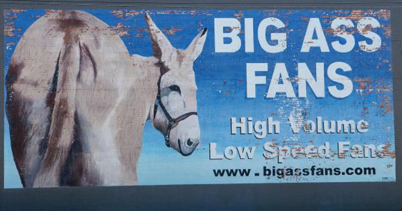 Pun billboard for Big Ass Fans showing a large ass donkey's backside.