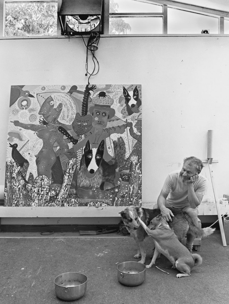 Roy De Forest with Ratu and Dido, Port Costa Studio, California, 1980.