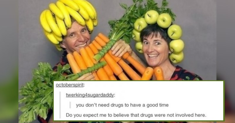middle aged couple makes instruments out of vegetables - cover photo for a list of weird tumblr moments