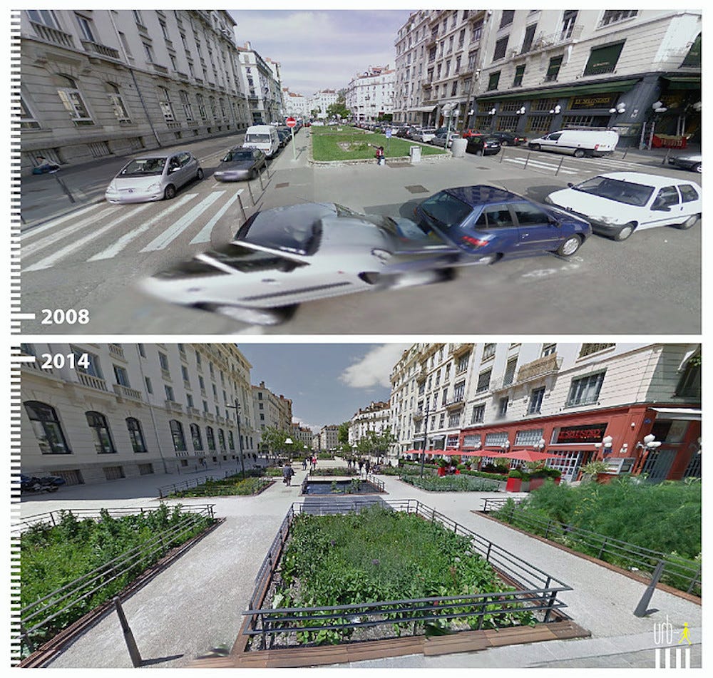 Pedestrians can enjoy the shrubbery in Lyon, France, too.