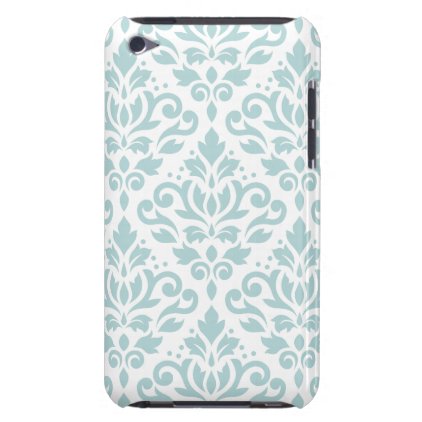 Scroll Damask Lg Ptn Duck Egg Blue (B) on White Barely There iPod Cover