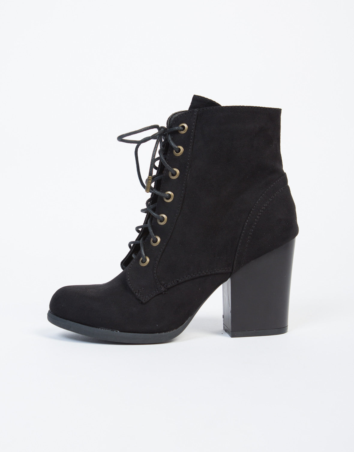 Lace-Up Wooden Heel Ankle Boots