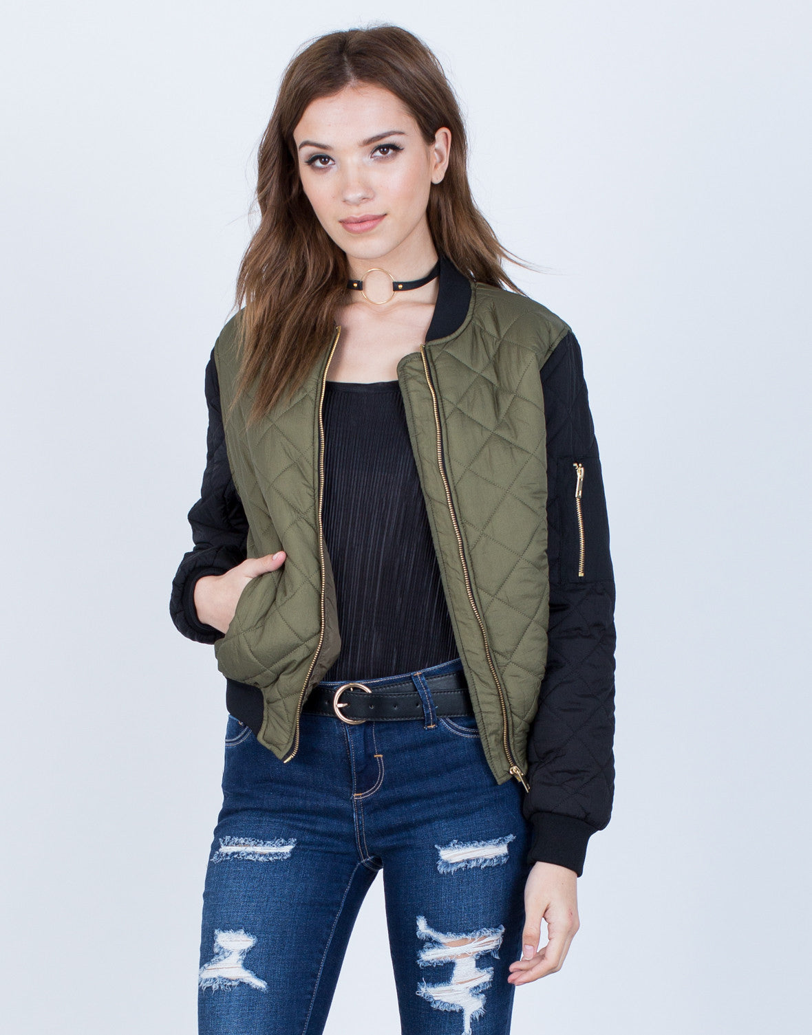 Contrast Quilted Bomber