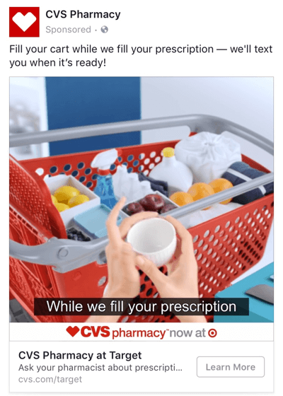 When CVS launched a new partnership with Target, the pharmacy created a Facebook ad to increase brand awareness.