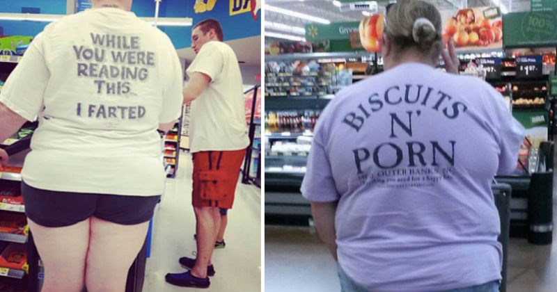 people with cringeworthy shirts in walmart - cover image to a list of crazy walmart people