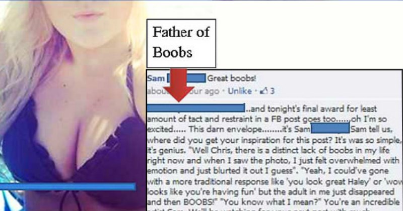 guy comments on girls boobs on facebook and her dad goes off on a massive rant - cover photo for a collection of facebook fails
