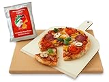 Vesuvo V38301 Pizzastein- / Brotbackbackstein Set für Backofen und Grill / eckig / 38x30 cm / mit Pizzaschaufel und Pizzamehl