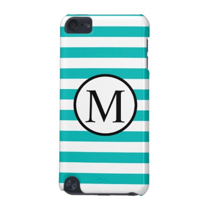 Simple Monogram with Aqua Horizontal Stripes iPod Touch 5G Cover