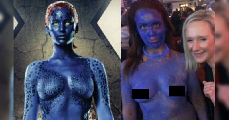 girl tries to dress up as mystique from xmen and totally nails it