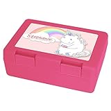 Brotdose mit Namen Stephanie und schönem Motiv - Einhorn mit Donut und Regenbogen für Mädchen | Brotbox rosa - Vesperdose - Vesperbox - Brotzeitdose mit Vornamen