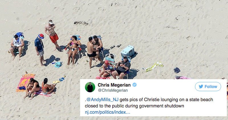 Chris Christie's getting mocked by people on the internet for sunbathing on beach he shut down to general public.