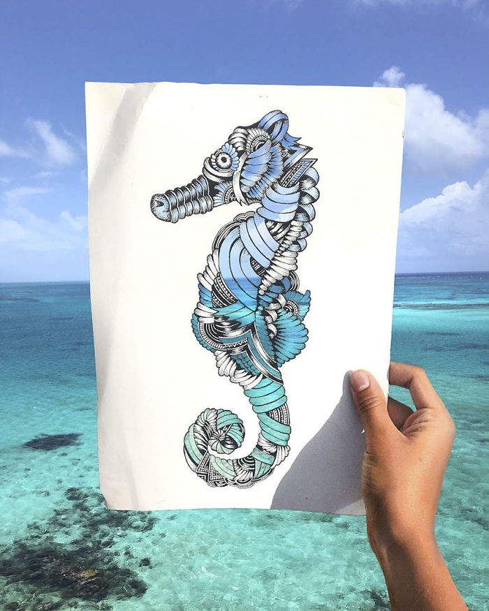 Intricate paper cutouts of animals, colored by nature