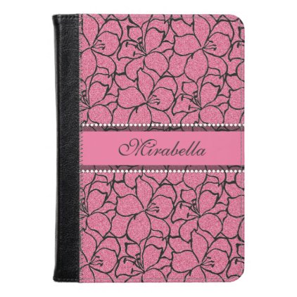 Lush Pink Lilies with black outline, pink glitter Kindle Case