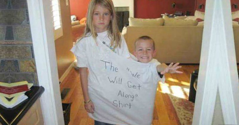 Kids wearing the "We Will Get Along Shirt" - cover image to a list of sibling rivalry photos
