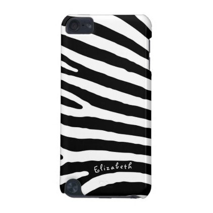 Zebra Pattern, Black & White Stripes, Your Name iPod Touch 5G Case