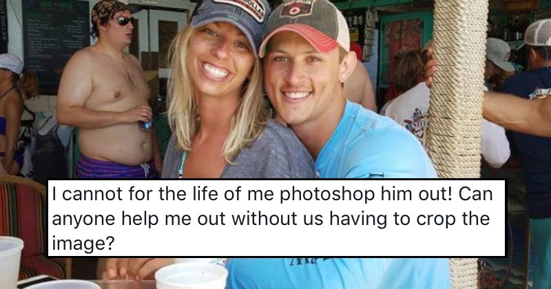 Couple Requests to Have a Shirtless Man Photoshopped Out of Their Engagement Photo and the Internet Responds in True Fashion