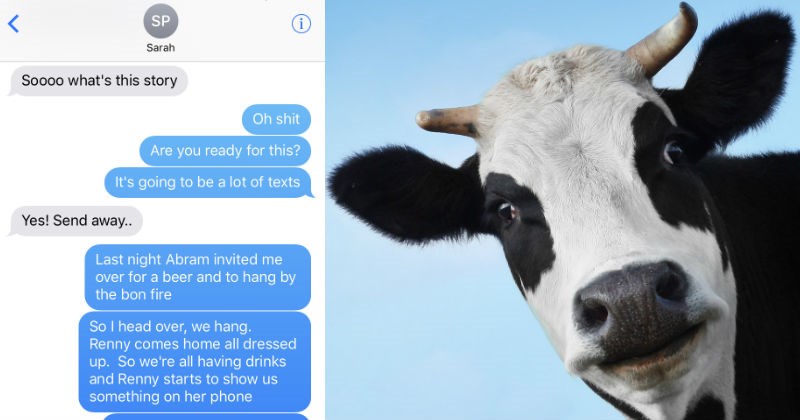 Guy texts his friend a super dramatic breakup story involving cheating and an expensive cow head.