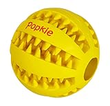 Popkie Hundespielzeug Ball mit Dental-Zahnpflege-Funktion aus Naturkautschuk | mit Noppen und Loch für Leckerli, ø 7cm | GELB