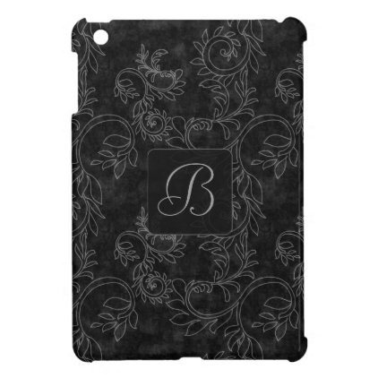Black and Gray Damask Monogram iPad Mini Cover