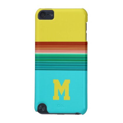Monogrammed Yellow Blue Multicolor Striped Pattern iPod Touch 5G Cover