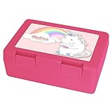 Brotdose mit Namen Melina und schönem Motiv - Einhorn mit Donut und Regenbogen für Mädchen | Brotbox rosa - Vesperdose - Vesperbox - Brotzeitdose mit Vornamen
