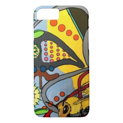 'MidCentury Mod Abstract Garden Bee' painting on a iPhone 7 Case