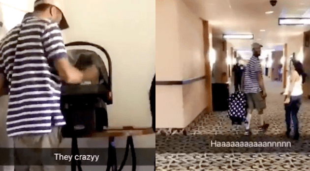 Clever parents use their "fake" baby to sneak snacks into the movies.