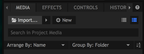 To add files to your project, click the Import button.