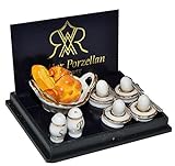 Set: Miniatur Frühstück mit Eier und Brötchen - für Puppenstube - Maßstab 1:12 Porzellan / Kermik - Reutter - Puppenhaus Küche Geschirr Brot