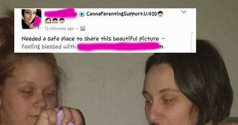 Mom posts picture of herself using a bong while breastfeeding to Facebook, and the comments are way too positive about her behavior.