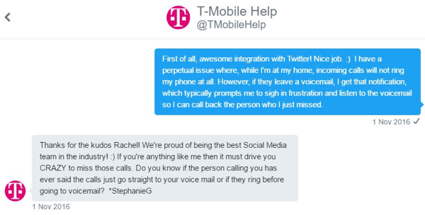 A T-Mobile customer service rep was able to interact with me one-to-one and zero in on my issue.