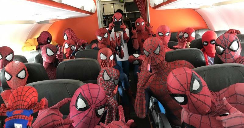 Airplane packed full of Spider-Mans is one of the most awesome things we've ever seen.