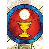 10er-Pack Kommunionkarte, Konfirmationskarte - Christliche Grußkarten A6 Klappkarte - Brot und Wein, Glasfenster
