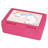 Brotdose mit Namen Hanna und schönem Motiv - Einhorn mit Donut und Regenbogen für Mädchen | Brotbox rosa - Vesperdose - Vesperbox - Brotzeitdose mit Vornamen