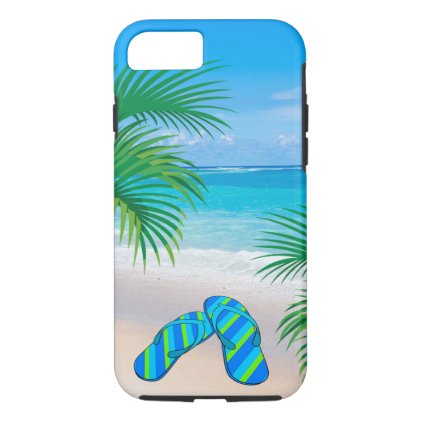 Tropical Beach with Palm Trees and Flip Flops iPhone 7 Case