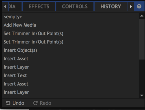 Use the History tab to undo edits to your video project.