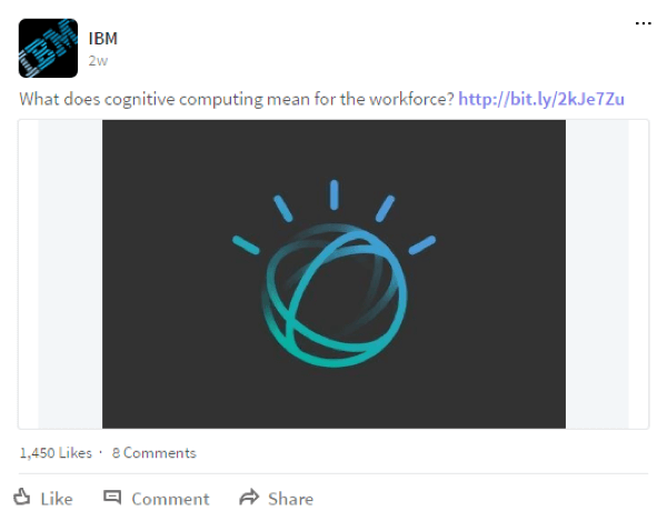 IBM regularly shares links to blog posts on LinkedIn.