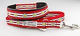 Twinkys Zug Stop Halsband Set mit Leine rote Sternchen Borte für große Hunde