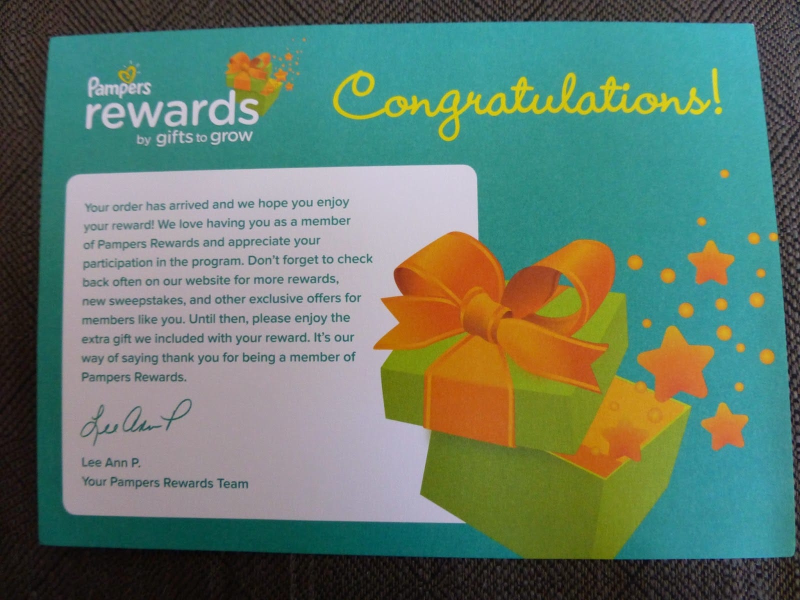 Pampers Rewards Program message