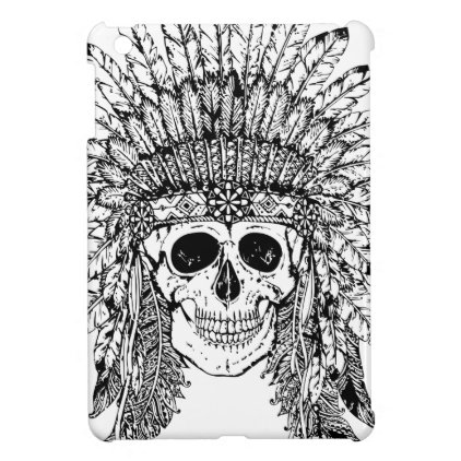 Tribal style gothic skull with feather crown Graph iPad Mini Cover