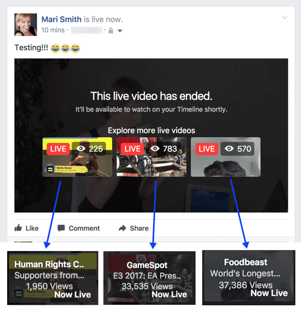 Facebook appears to be experimenting with a new feature that suggests related Live videos after a broadcast has ended.