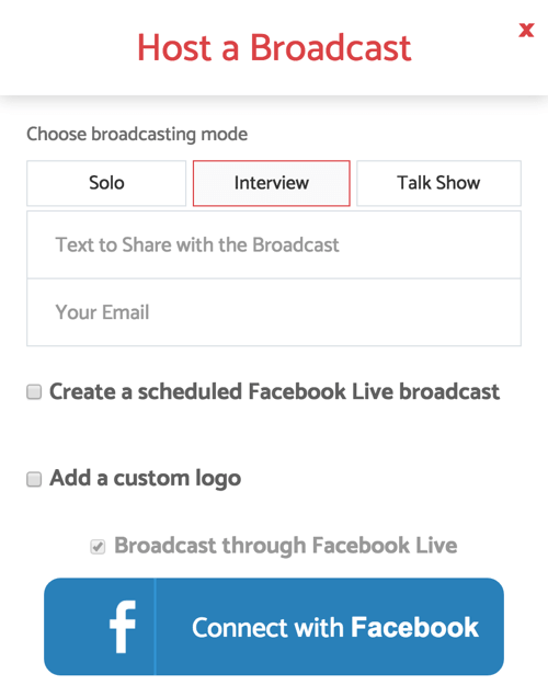 When you set up BeLive for a live interview show, select the Interview broadcasting mode.